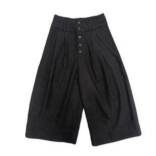 2026秋冬洋气简约阔腿毛呢七分裤女高腰显瘦一排扣靴裤西装休闲裤