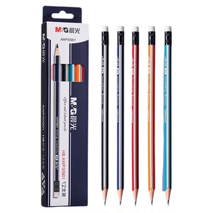 晨光铅笔HB小学生专用一年级无铅毒初学者幼儿园纠正握姿练字三角杆2b六角杆带橡皮擦头素描考试文具用品