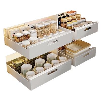 橱柜内抽屉置物架厨房收纳拉篮分层调料碗碟盘礼盒装抽拉式储物盒