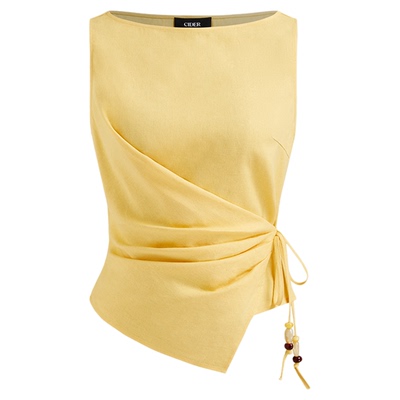 CIDER夏季新品女装亚麻串珠系带褶皱抹胸上衣114517794