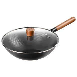 乐扣乐扣铁锅炒锅家用蜂窝不粘锅平底老式无涂层炒菜锅燃气灶专用