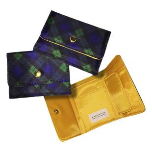 日本祝你钱多多便携式格子撞色滑板三折短款小巧学生钱包男女可用