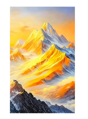 日照金山黄金山脉风景画客厅竖版玄关画办公室背靠大山自粘墙贴画