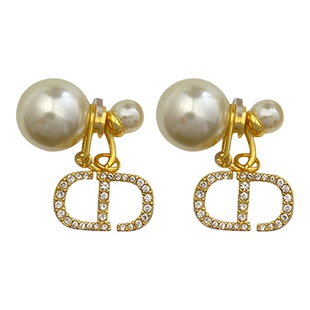 奥米迪奥CD字母珍珠耳夹无耳洞无痛前后款小众设计高级感气质耳饰