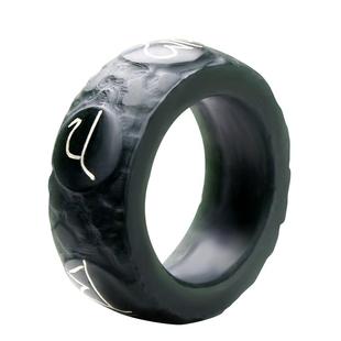 四通新疆和田玉戒指六字真言男戒天然黑青玉指环错金玉戒玉石板戒