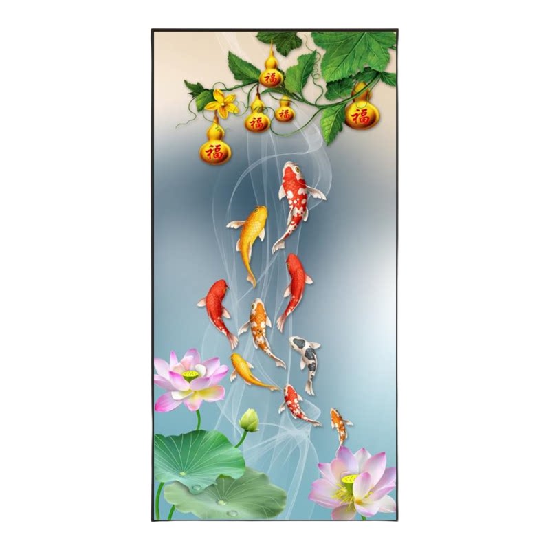 九鱼图玄关装饰画新中式入户正对门走廊过道客厅墙纸壁画