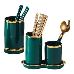 迈卡伦 陶瓷筷子筒欧式轻奢筷子双层沥水筷子架金边餐具笼厨房