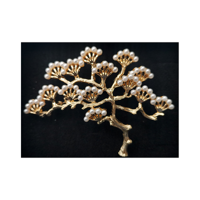 金色复古雪松珍珠古风胸针