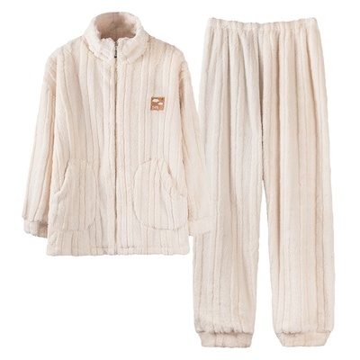 浪莎提花绒情侣加厚睡衣保暖套装