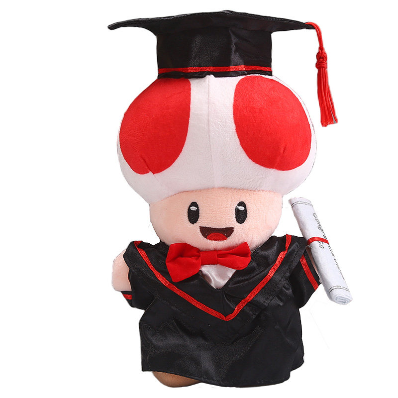 可爱小学幼稚园黑袍红边毕业毛绒公仔娃娃定制名字送孩子毕业礼物