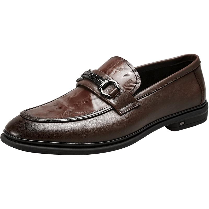 意尔康男鞋春秋季男士真皮商务正装皮鞋英伦风乐福鞋低帮软底单鞋