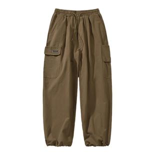 GOGOSOON工装裤男新款2025春秋束脚长裤直筒宽松休闲抽绳青少年感