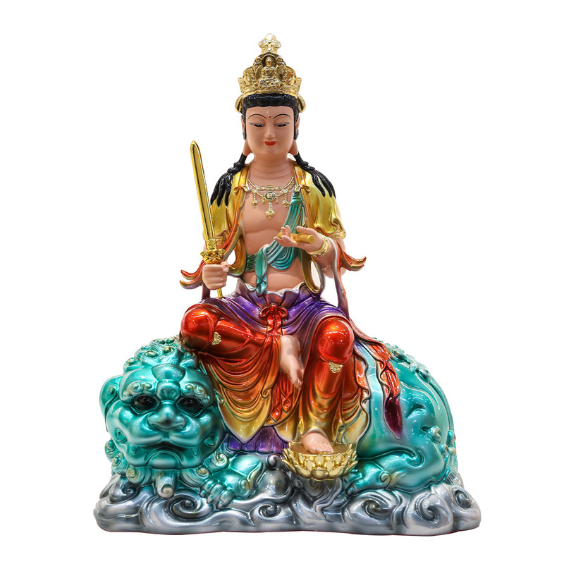 中式树脂彩绘华严三圣佛像摆件