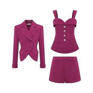 Maison Wester2025春季新款小香风三件套外套吊带短裤套装女装