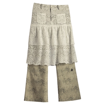 APRIORITY先验 帷幔裙裤白色蕾丝镂空无性别休闲宽松直筒裤