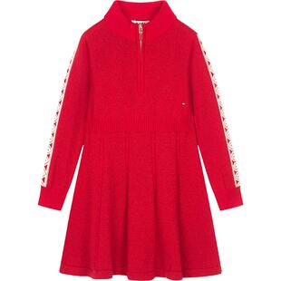 水孩儿女童连衣裙春装新款大童新年装针织长袖儿童裙子拜年服