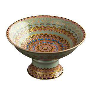 清山胡同禅意陶瓷高脚果盘中式茶点盘家用贡品盘茶桌点心盘零食盘