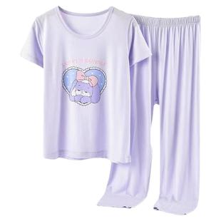 捡漏莫代尔短袖长裤睡衣女孩夏季薄款纯色宝宝空调家居服套装