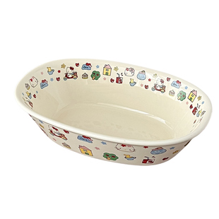 糖小姐 可爱卡通沙拉碗家用陶瓷高颜值漂亮KT椭圆形蔬菜水果碗