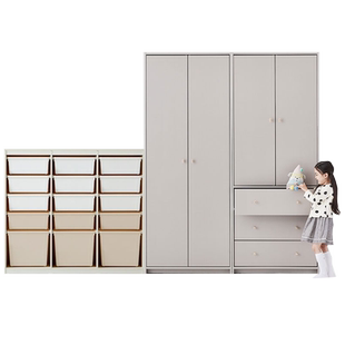 北欧轻奢奶油风实木儿童青少年双门三门衣柜四门衣橱斗柜收纳柜