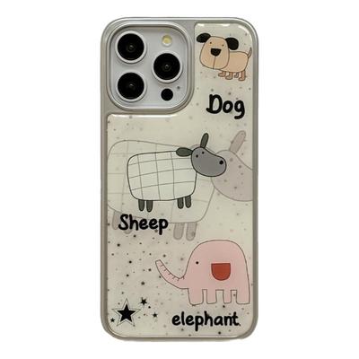 卡通可爱泼墨小动物英文适用苹果17手机壳iPhone1ProMax新款15pro防摔12女款小众13硅胶14pro创意全包电镀壳