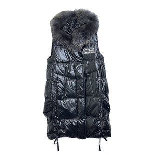 圣迪家女士高端大气中长厚款羽绒背心真毛条1605