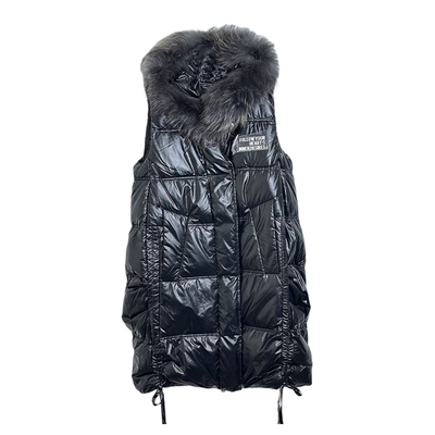 圣迪家女士高端大气中长厚款羽绒背心真毛条1605