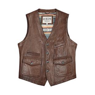 MCS男装源自万宝路水洗绵羊皮背心美式复古四袋秋季新款皮马甲男
