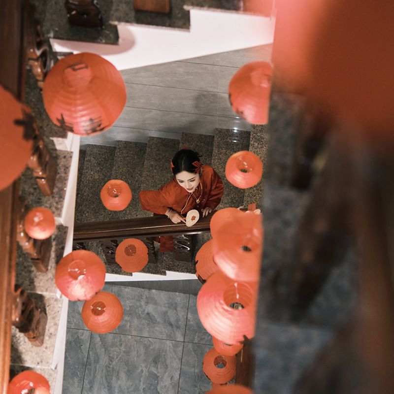 红色喜字灯笼楼梯装饰挂饰结婚婚房布置套装客厅婚礼套装别墅吊顶