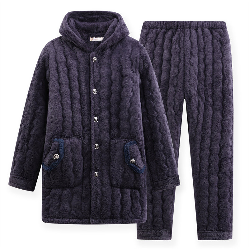 男加绒加厚中长款保暖家居服冬季