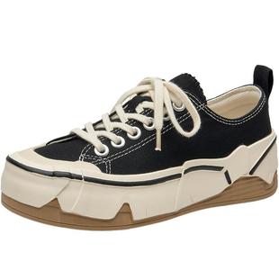 BeauToday厚底帆布鞋女款2025新款增高运动休闲鞋板鞋黑色单鞋