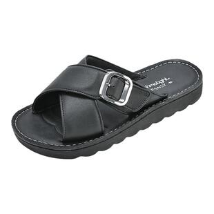 Pansy盼喜日本女士交叉带百搭轻便外穿凉拖鞋舒适平底防滑夏季