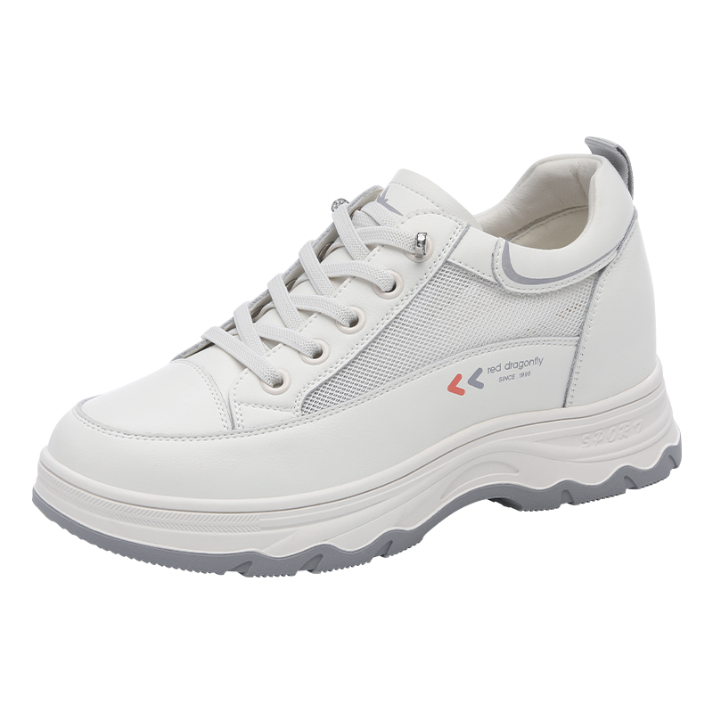 红蜻蜓女鞋秋冬鞋子内增高白色厚底增高休闲运动鞋女款真皮小白鞋