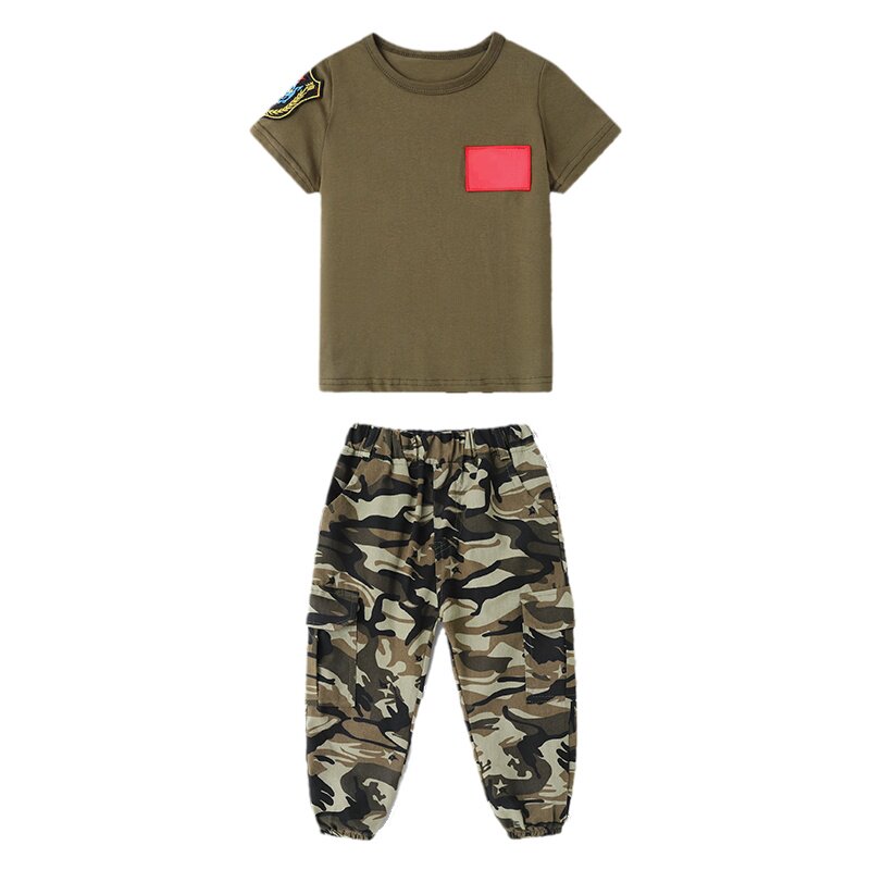 儿童迷彩服套装男童夏令营特种兵衣服纯棉军绿短袖小学生军训服装