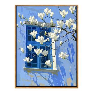 春日玉兰花数字油画2025新款diy填充减压手工画艺术感花卉油彩画