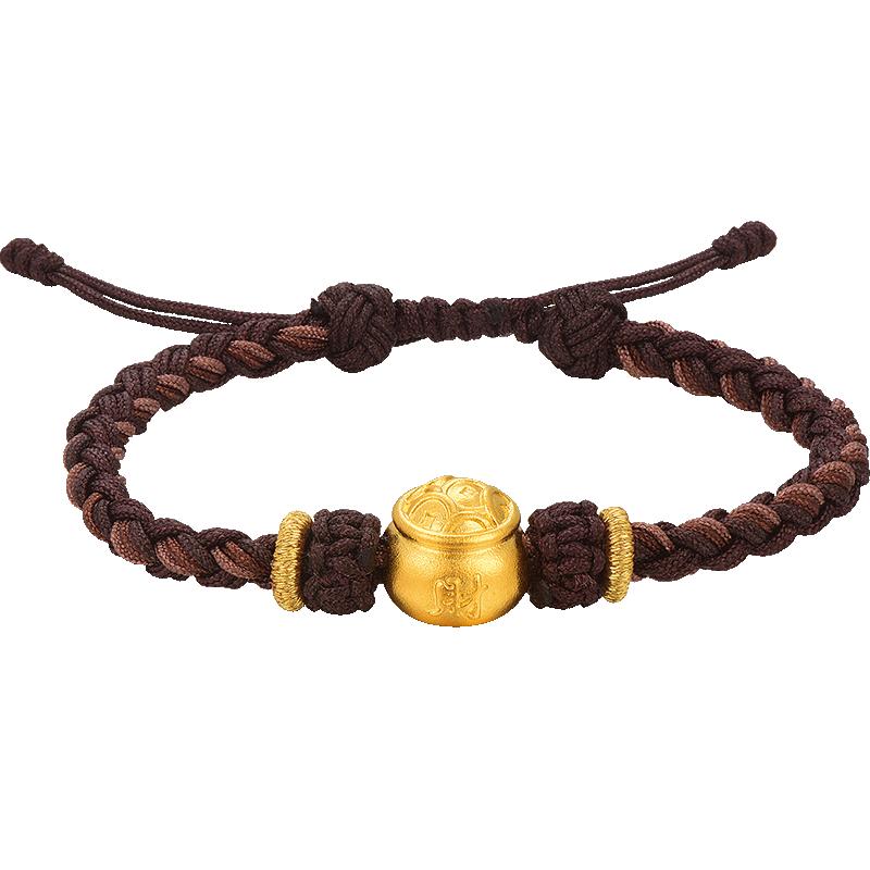 明牌珠宝古法黄金串珠 足金手工编织手链聚宝盆手串AFP0549