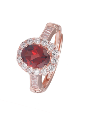 天然石榴石戒指纯银复古欧美风