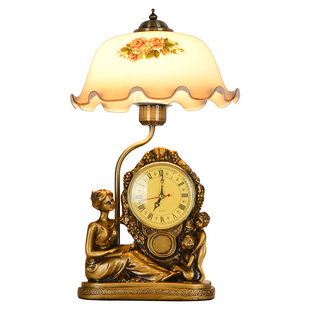 欧式台灯卧室床头创意温馨家用复古客厅书房主卧床头灯时钟静音式