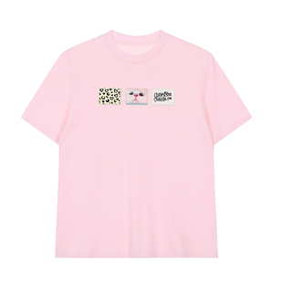 CCKOK 简约小猫咪贴布绣正肩T恤夏季ins少女修身小众短袖