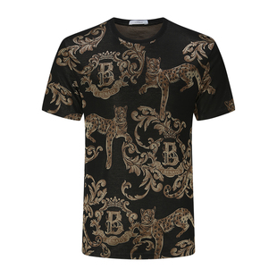 宾度男装春夏季男士宫廷感提花休闲短袖T恤男百搭晾感夏季上衣