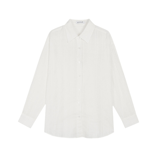 pusumede乔妹同款!条纹长袖衬衫女微透防晒衬衣肌理慵懒气质上衣