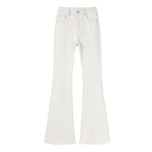 MISSCOCOON可可尼紧身牛仔裤女2025秋冬新款高腰莱赛尔白色喇叭裤