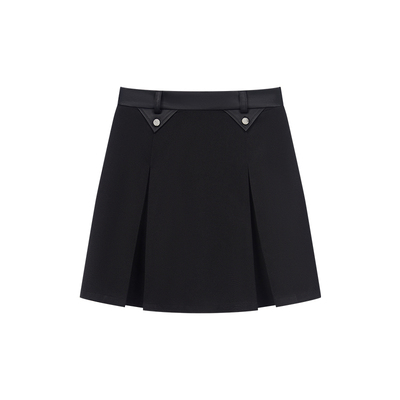 黑色拼皮翻三角造型半裙