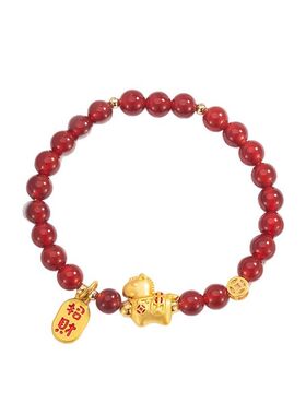 本命年红色串珠沙金小马手链女款2026新款高级感轻奢小众盘玩手串