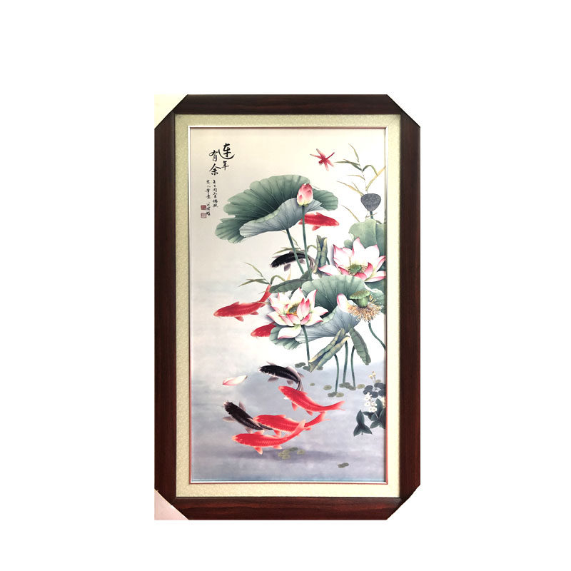 陶瓷手绘实木框风水客厅装饰画