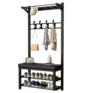 家用入户门换鞋凳挂衣架一体多功能落地门厅衣帽架玄关置物架鞋架