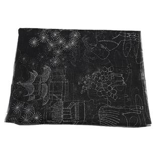 精品风景银线网布绣花布料 黑色复古品牌刺绣旗袍 连衣裙汉服面料