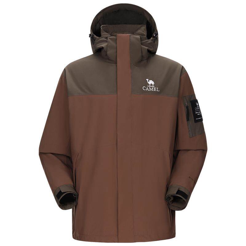 骆驼棕色三合一冲锋衣男女可拆卸两件套户外防暴雨登山服进藏外套
