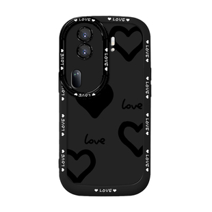 黑色心心适用opporeno11pro手机壳潮流reno10新款reno9pro女款reno8个性全包findx7pro硅胶防摔a97软壳保护套