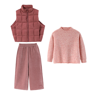 半度闲女童毛衣马甲三件套洋气秋冬装中大童25新款儿童冬季套装潮